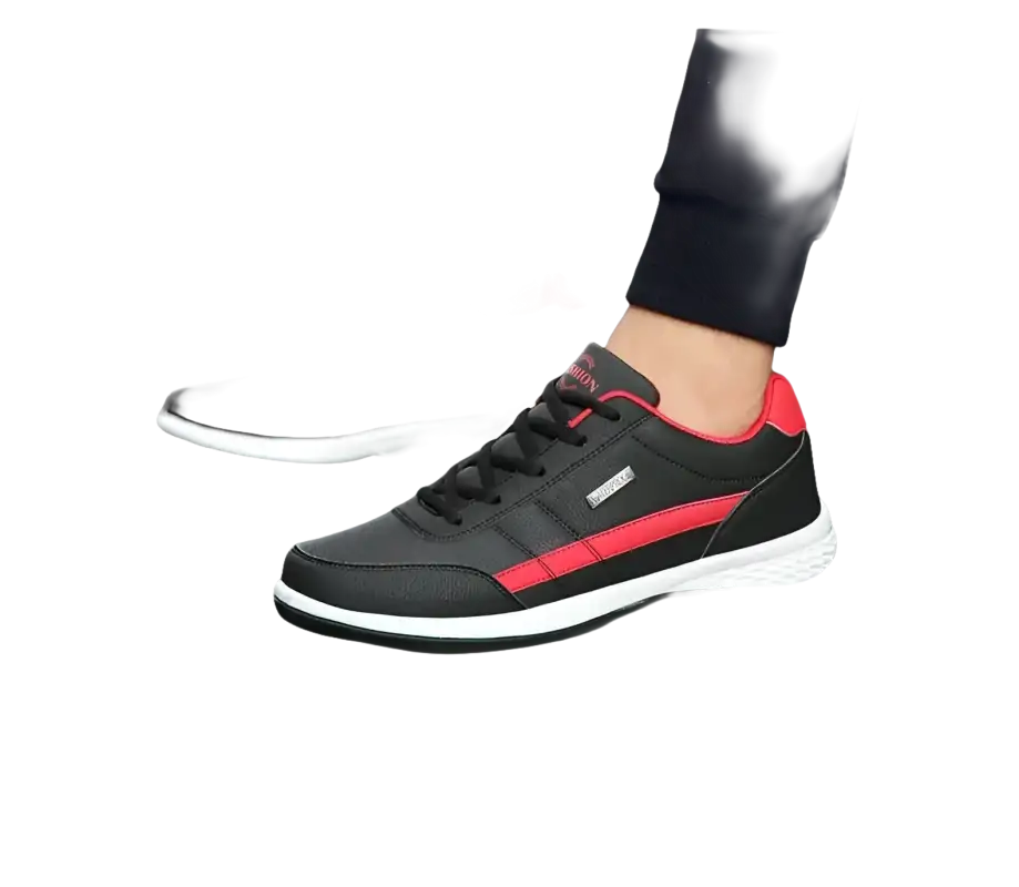 Black and red athletic shoes.