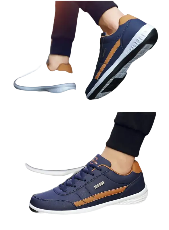 Blue and brown casual sneakers.