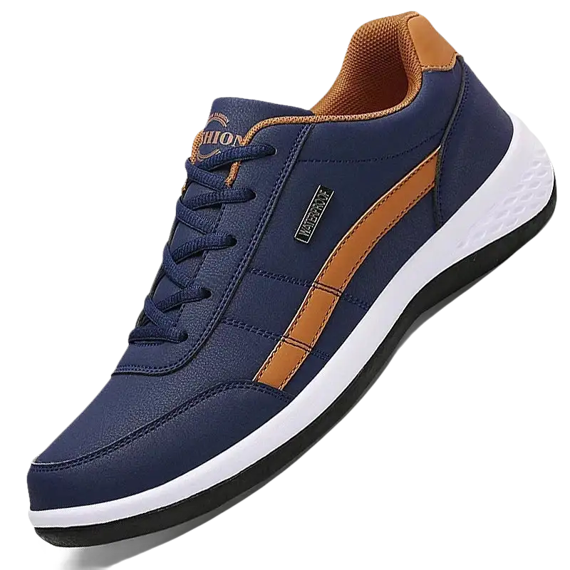 Blue and brown leather casual shoe.