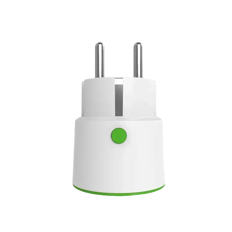 White smart plug with green accents.