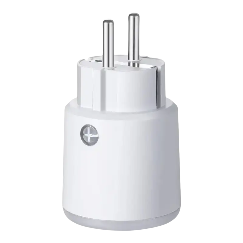 White smart plug with two prongs.