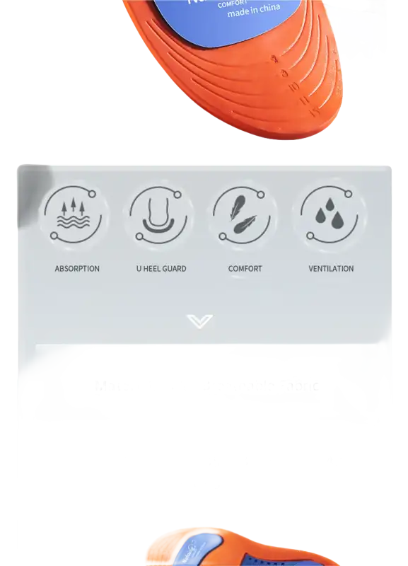 Shoe insole features and sizes.
