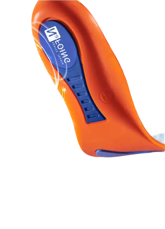 Orange and blue shoe insole.