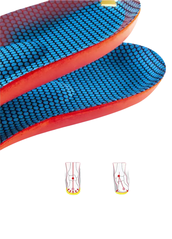 Pair of blue and orange shoe insoles.
