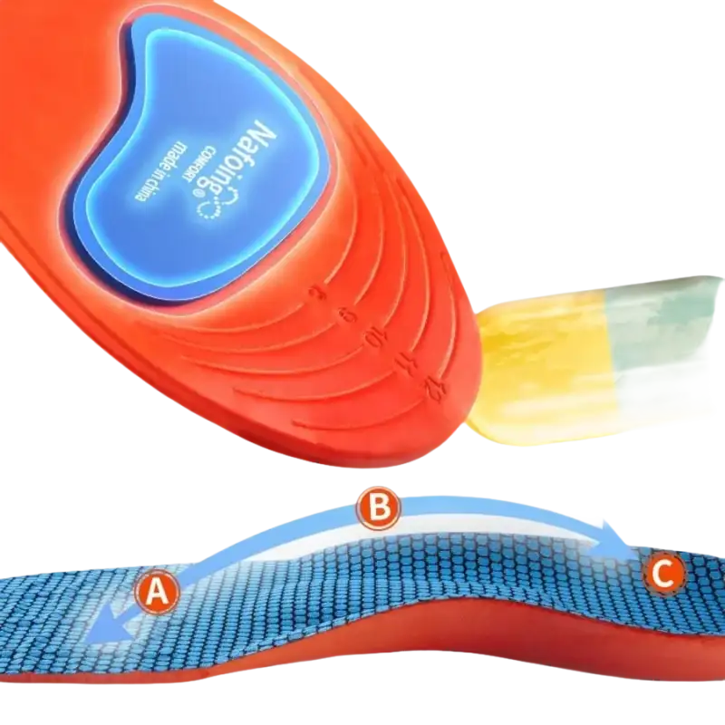 Orange and blue shoe insole.