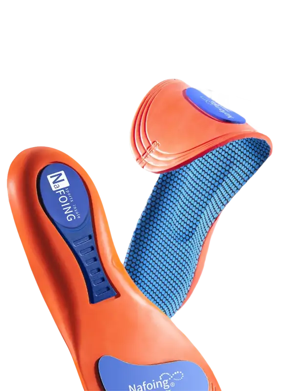 Orange and blue breathable insoles.