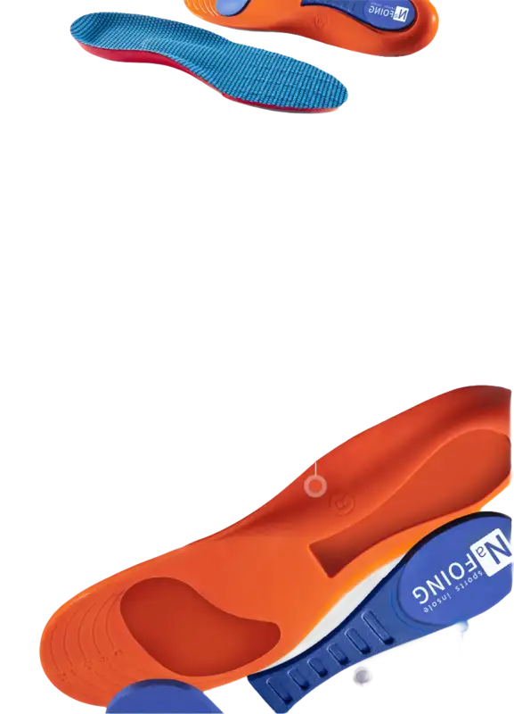 Orange and blue shoe insoles.