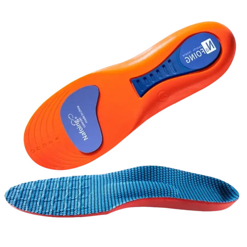 Orange and blue shoe insoles.