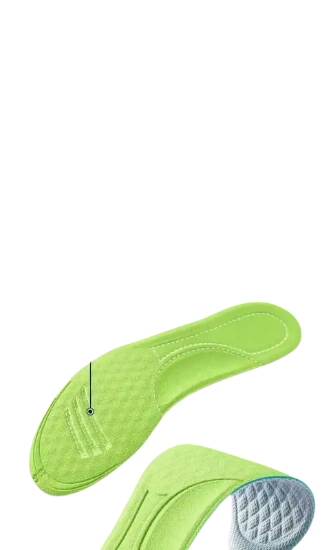 Green shoe insole with anti-slip design.