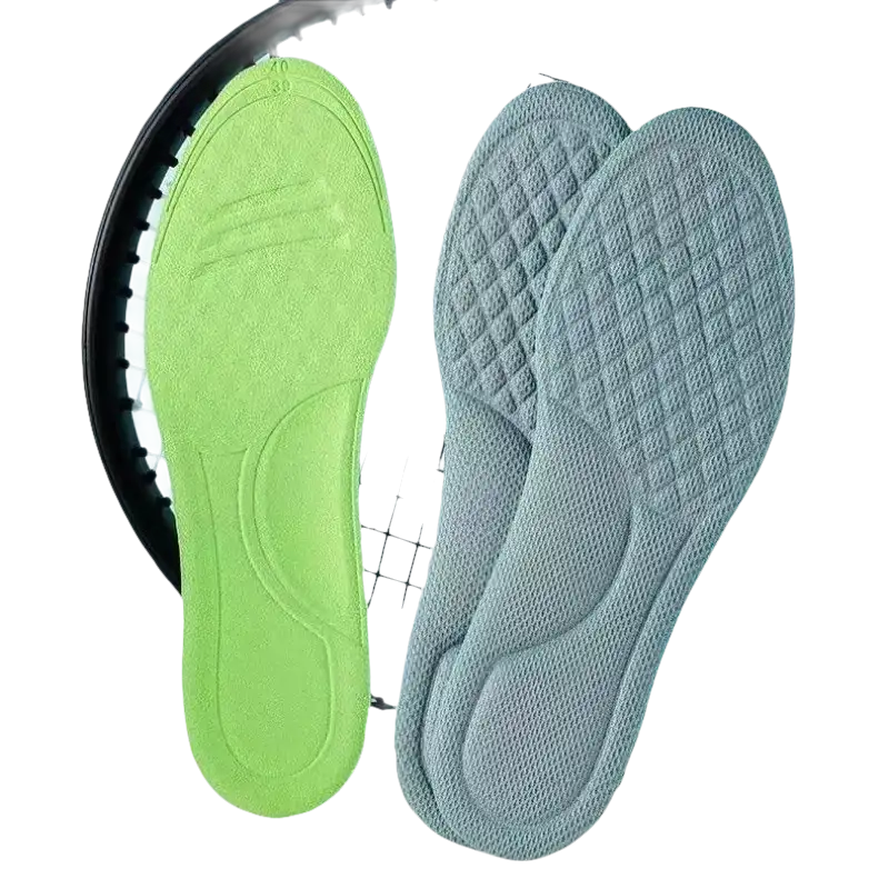 Shoe insoles with textured surfaces.