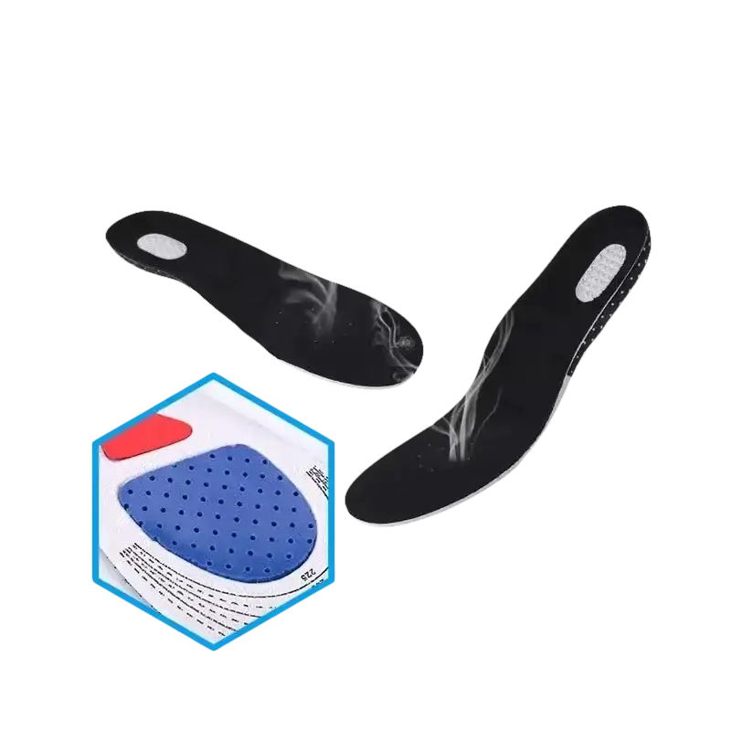 Black shoe insoles with ventilation.