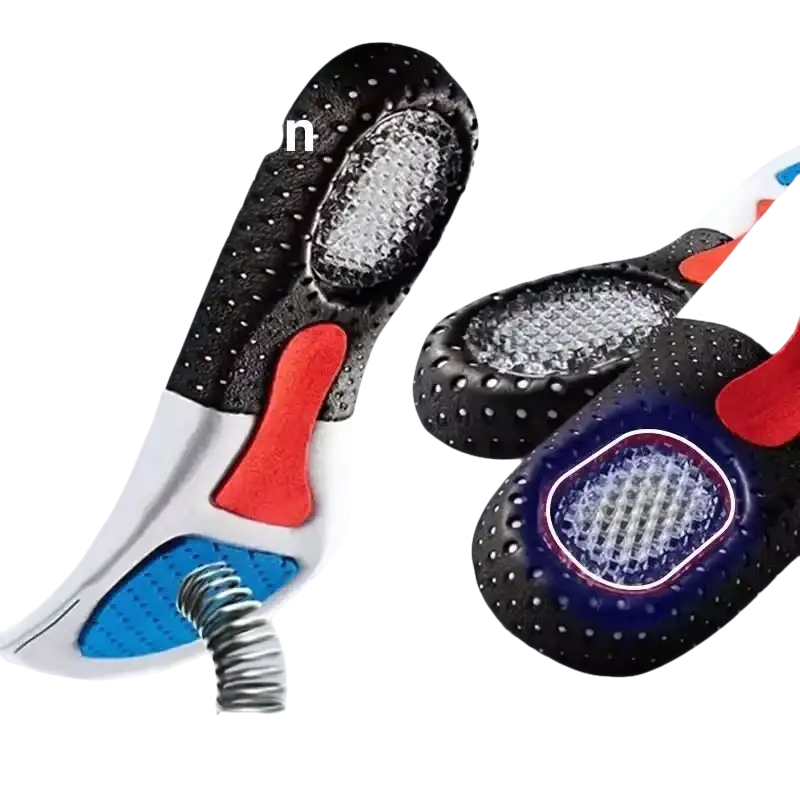 Shock-absorbing shoe insoles with spring.