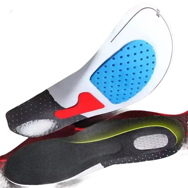 Shock-absorbing shoe insoles.