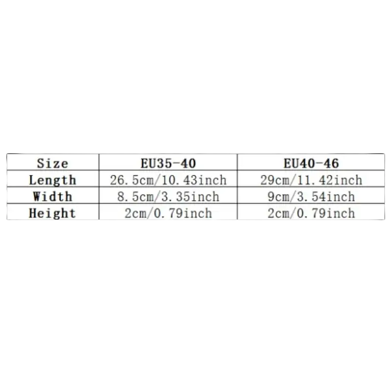 Size chart for shoes.