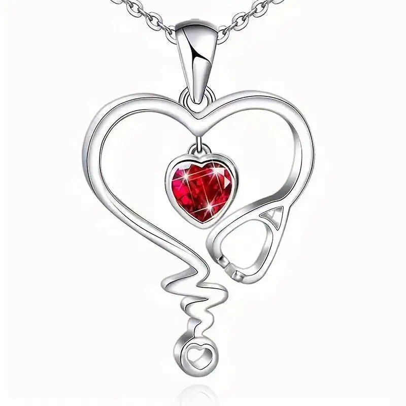 Heartbeat Elegance: ECG Necklace for Women - Red
