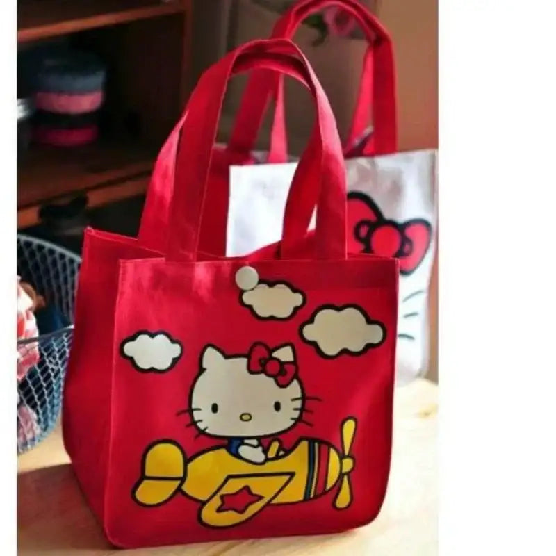 Red Hello Kitty tote bag.