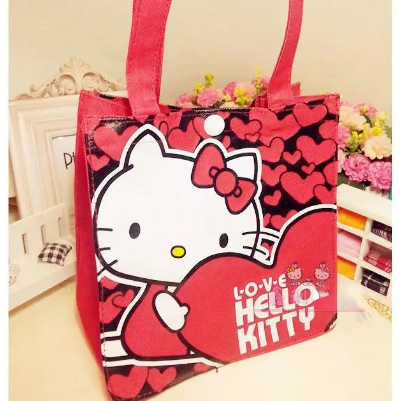 Red Hello Kitty tote bag.
