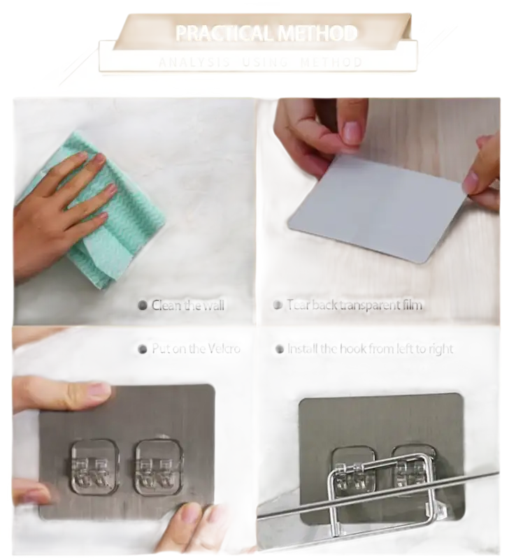 Adhesive hook installation instructions for Homerack Toilet Towel Rack and Paper Holder Roll