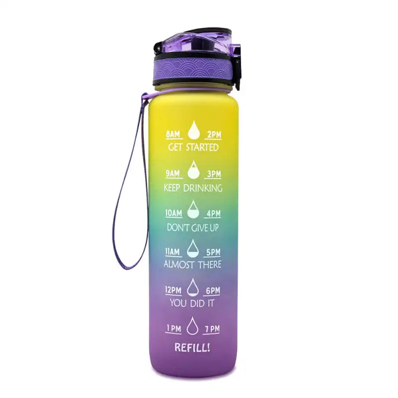 TimeBounce Motivational Water Bottle - Purple blue yellow gradient / 1L