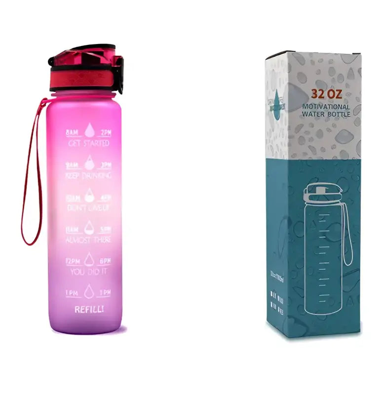 TimeBounce Motivational Water Bottle - Pink purple gradient with box / 1L