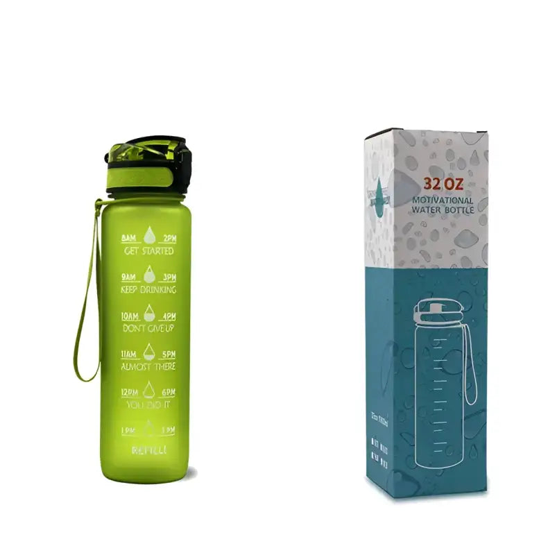 TimeBounce Motivational Water Bottle - Green with box / 1L