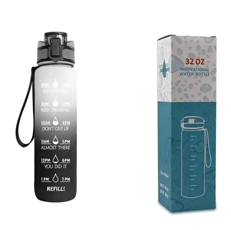 TimeBounce Motivational Water Bottle - White gray gradient with box / 1L