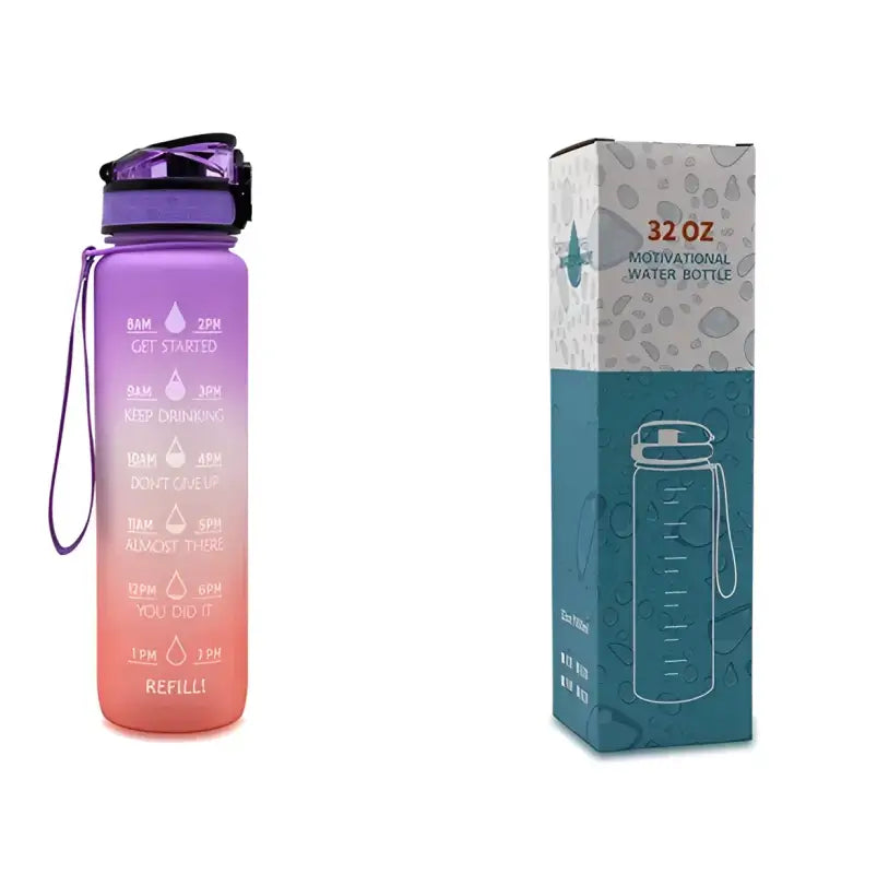 TimeBounce Motivational Water Bottle - Purpleorange gradient with box / 1L