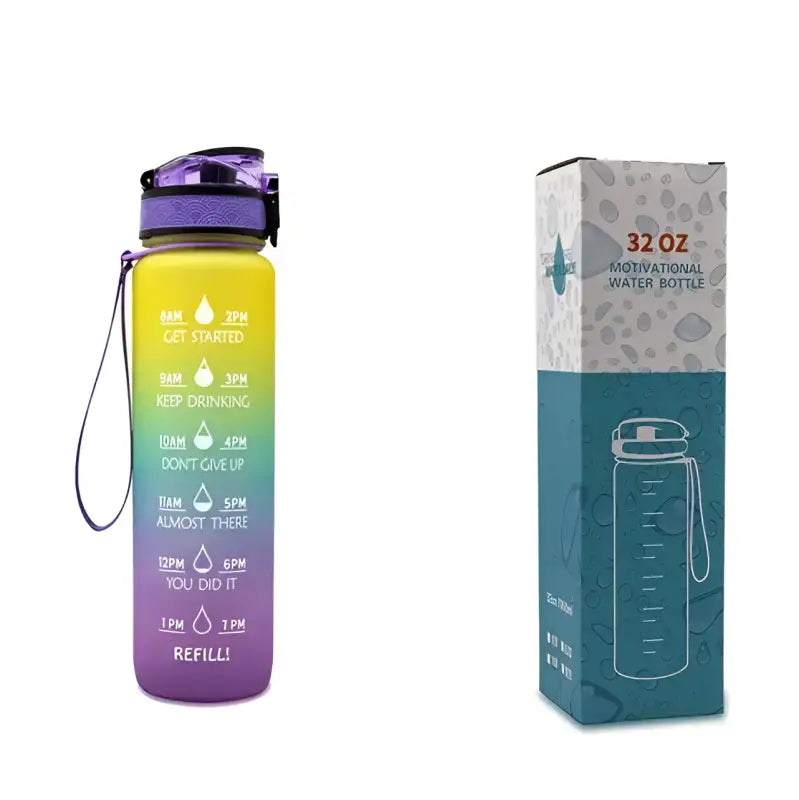 TimeBounce Motivational Water Bottle - Purple blue gradient with box / 1L