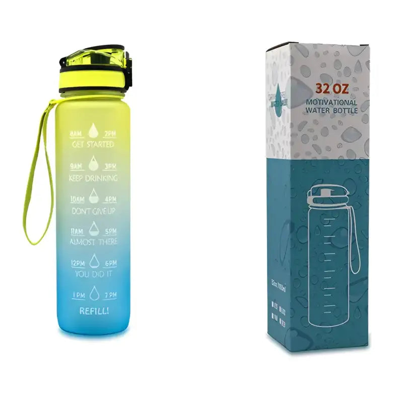 TimeBounce Motivational Water Bottle - Yellow blue gradient with box / 1L