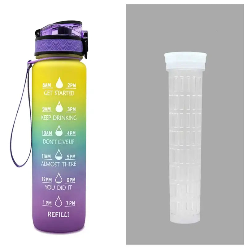 TimeBounce Motivational Water Bottle - Purple blue yellow gradien set / 1L