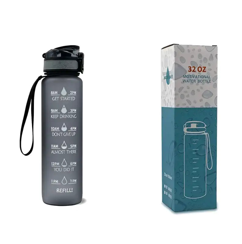 TimeBounce Motivational Water Bottle - Grey with box / 1L