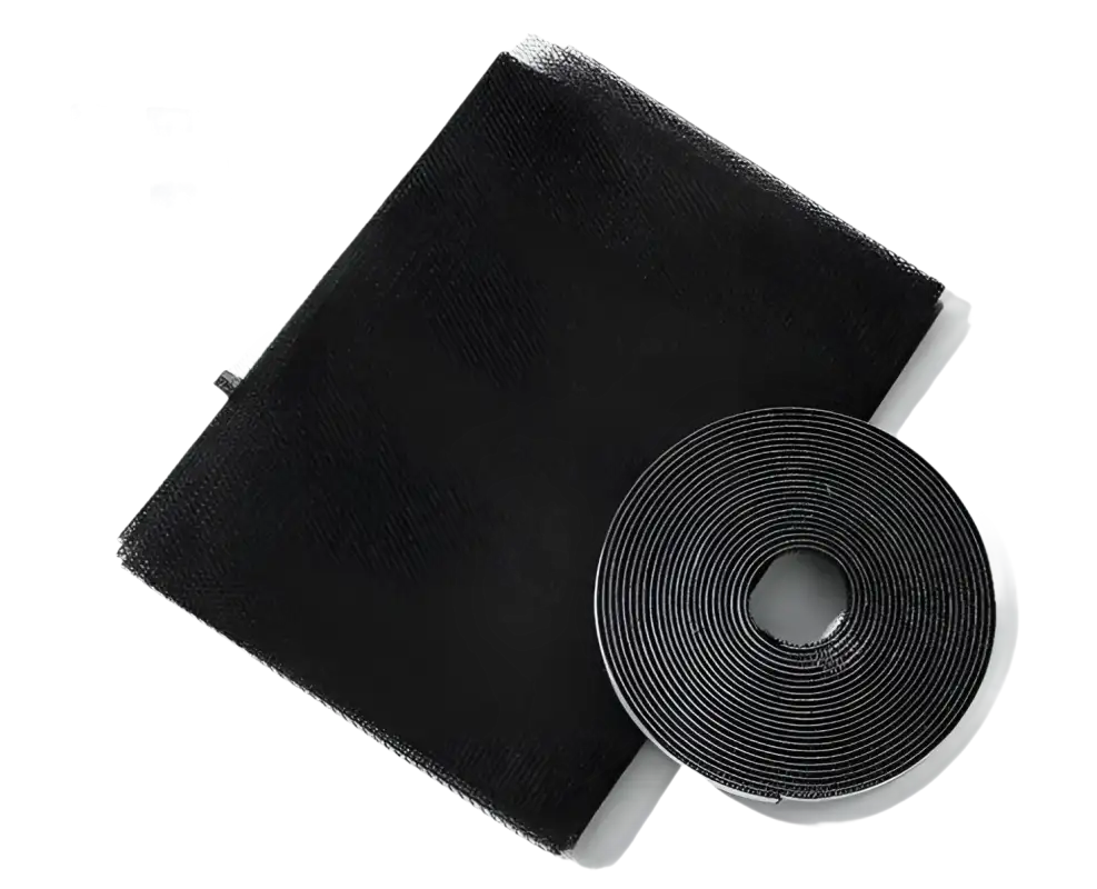 Black mesh screen with adhesive roll.