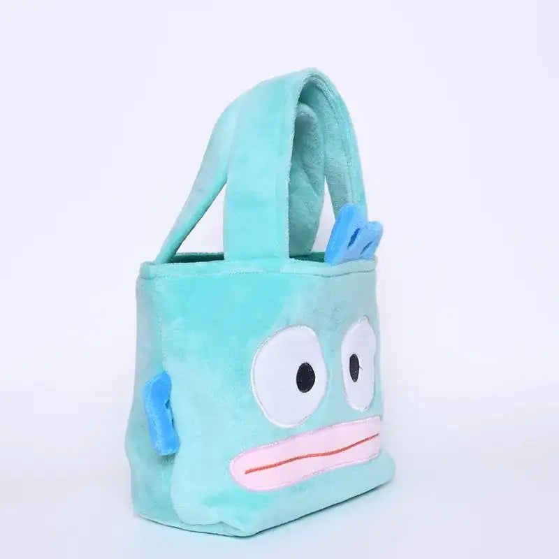 Aqua plush fish tote bag.