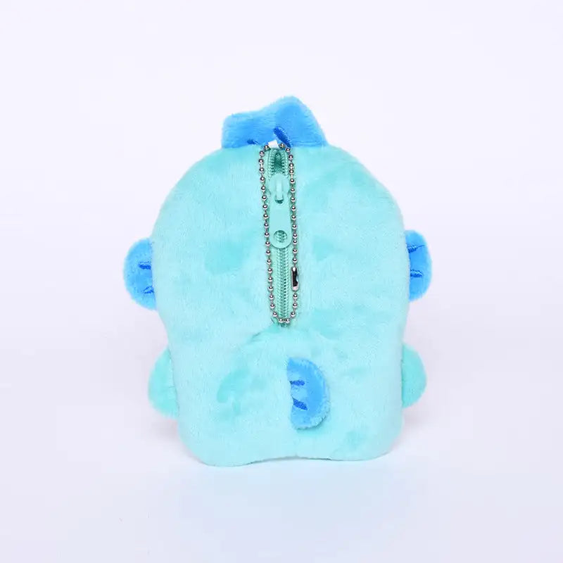 Turquoise plush coin purse with zipper.