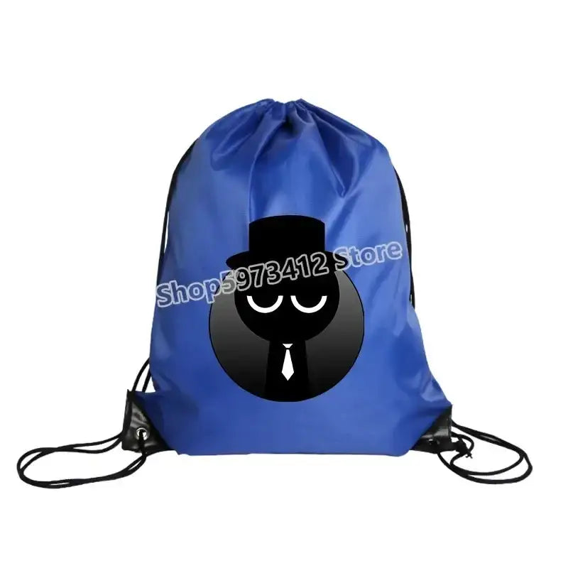 Blue drawstring backpack.