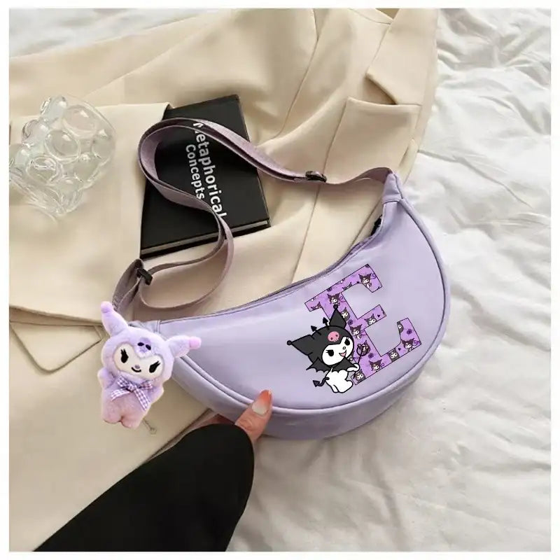 Lavender cartoon-themed shoulder bag.