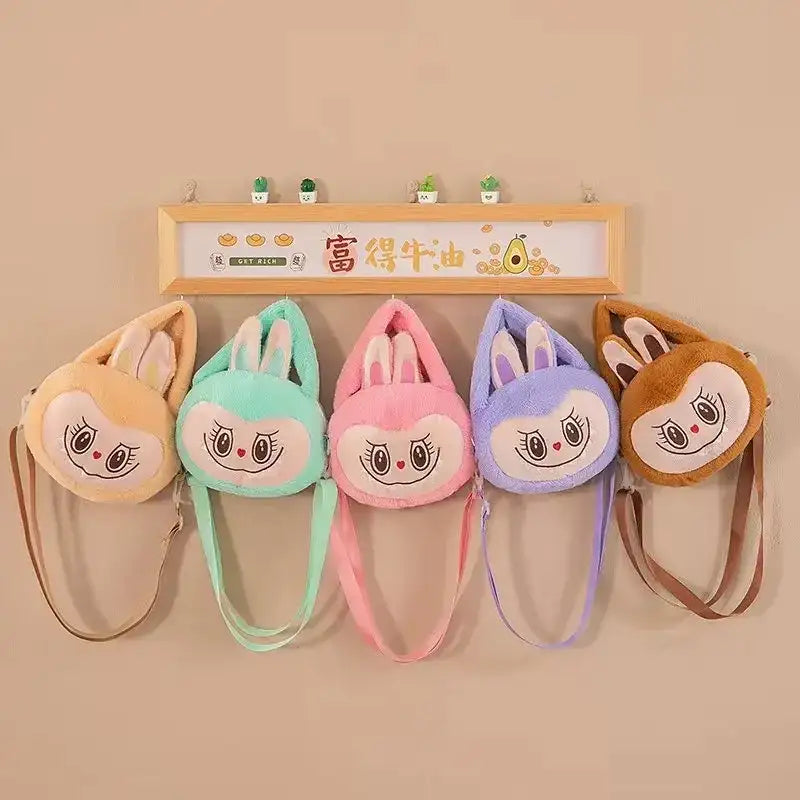 Colorful plush bunny purses.