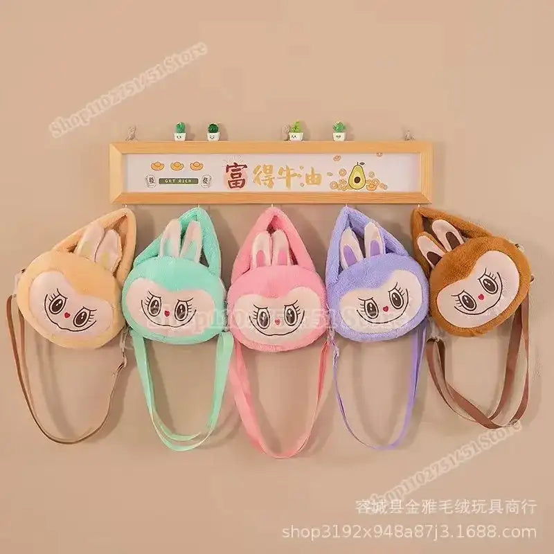 Colorful plush bunny purses.