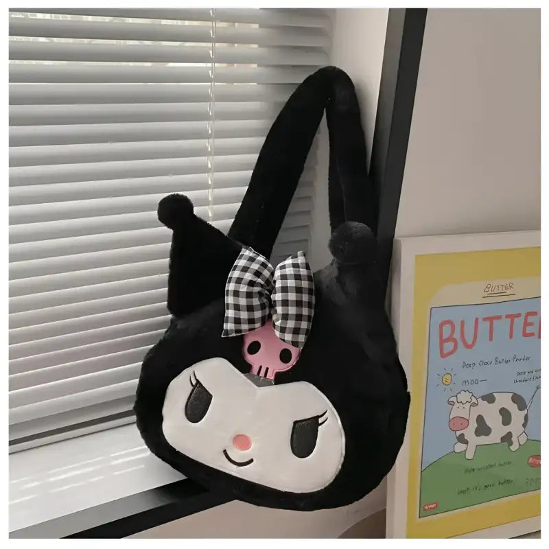 Black plush Kuromi purse.