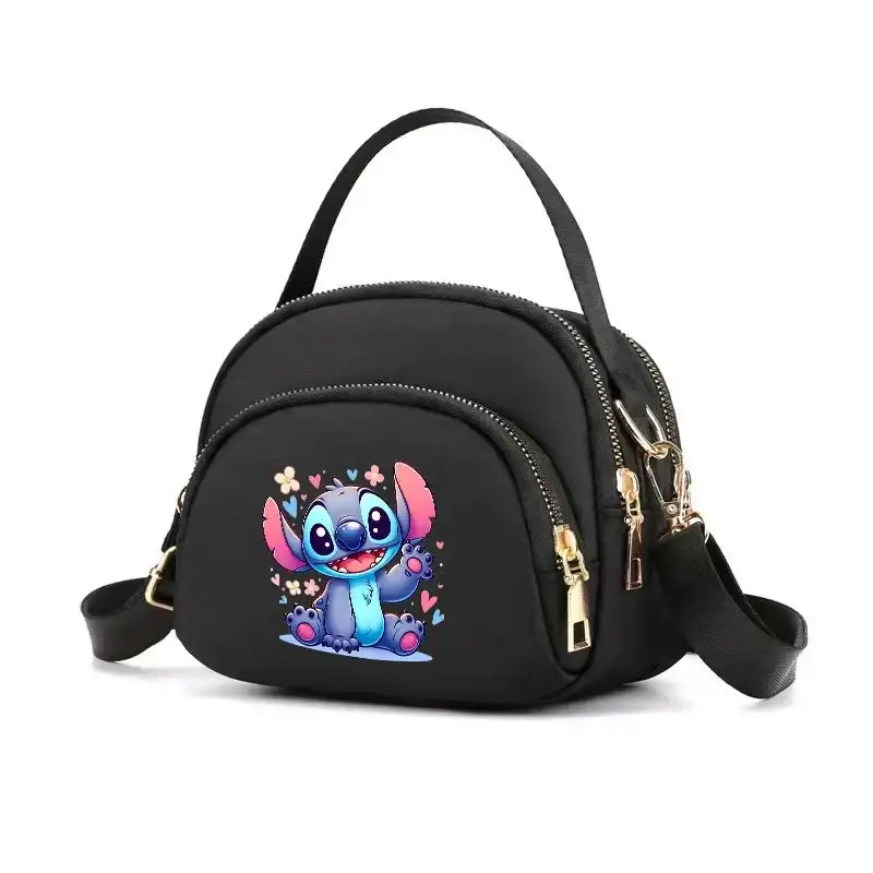 Black purse with Stitch cartoon.