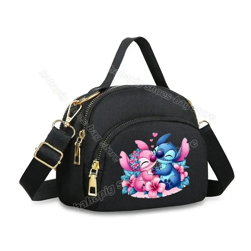 Black purse with Stitch and Angel design.
