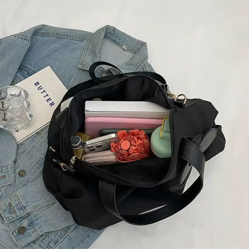 Open black tote bag.