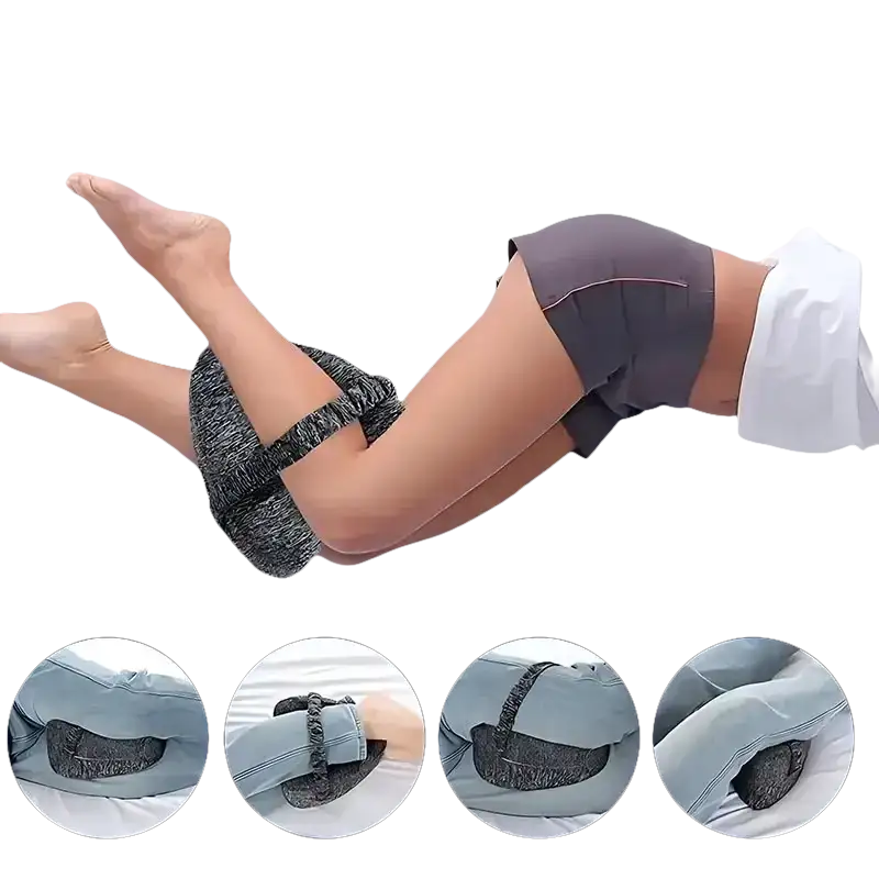 Leg-positioning pillow with strap for ergoleg relief pillow and leg support to relieve sciatica