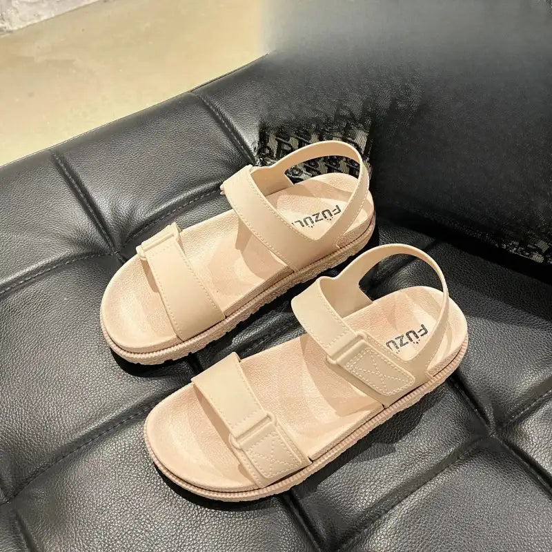 2025 Summer New Women’s Sandals Flat Bottom Korean Edition Fashion Outerwear Casual Beach Strap Velcro Sandals Women’s