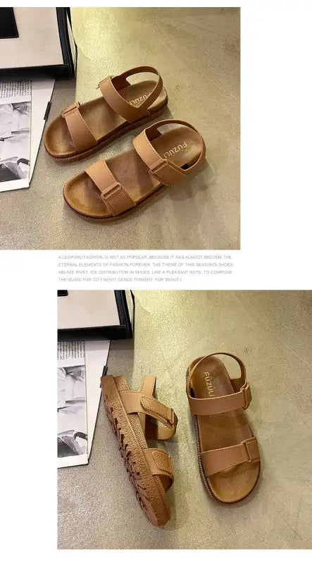 2025 Summer New Women’s Sandals Flat Bottom Korean Edition Fashion Outerwear Casual Beach Strap Velcro Sandals Women’s