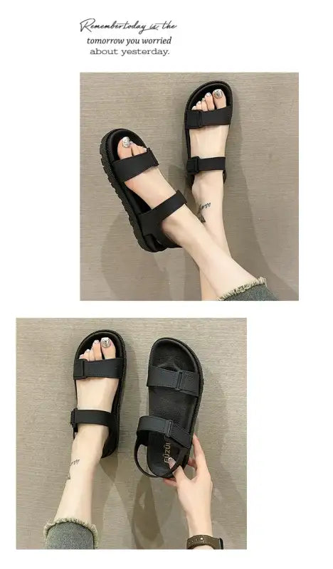 2025 Summer New Women’s Sandals Flat Bottom Korean Edition Fashion Outerwear Casual Beach Strap Velcro Sandals Women’s