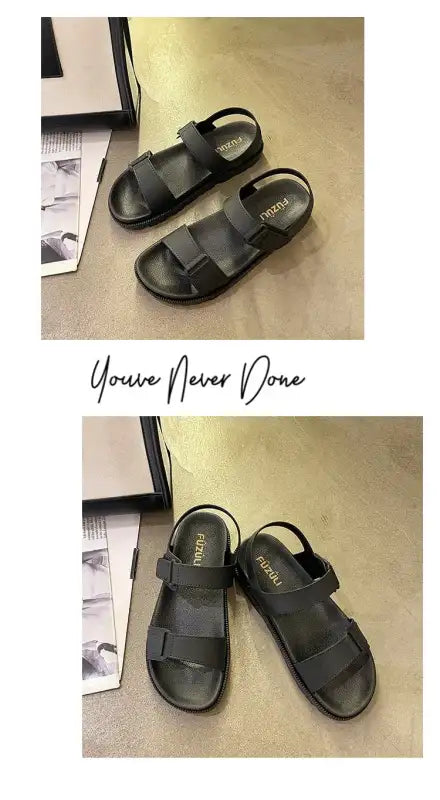 2025 Summer New Women’s Sandals Flat Bottom Korean Edition Fashion Outerwear Casual Beach Strap Velcro Sandals Women’s