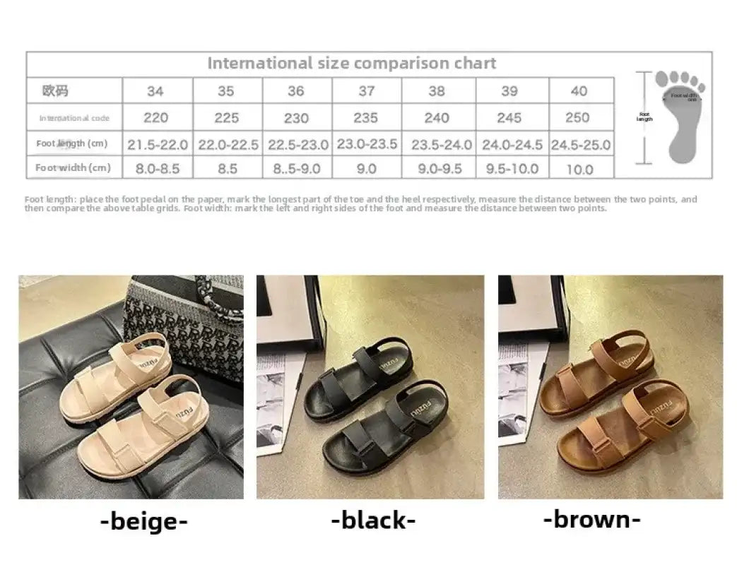 2025 Summer New Women’s Sandals Flat Bottom Korean Edition Fashion Outerwear Casual Beach Strap Velcro Sandals Women’s