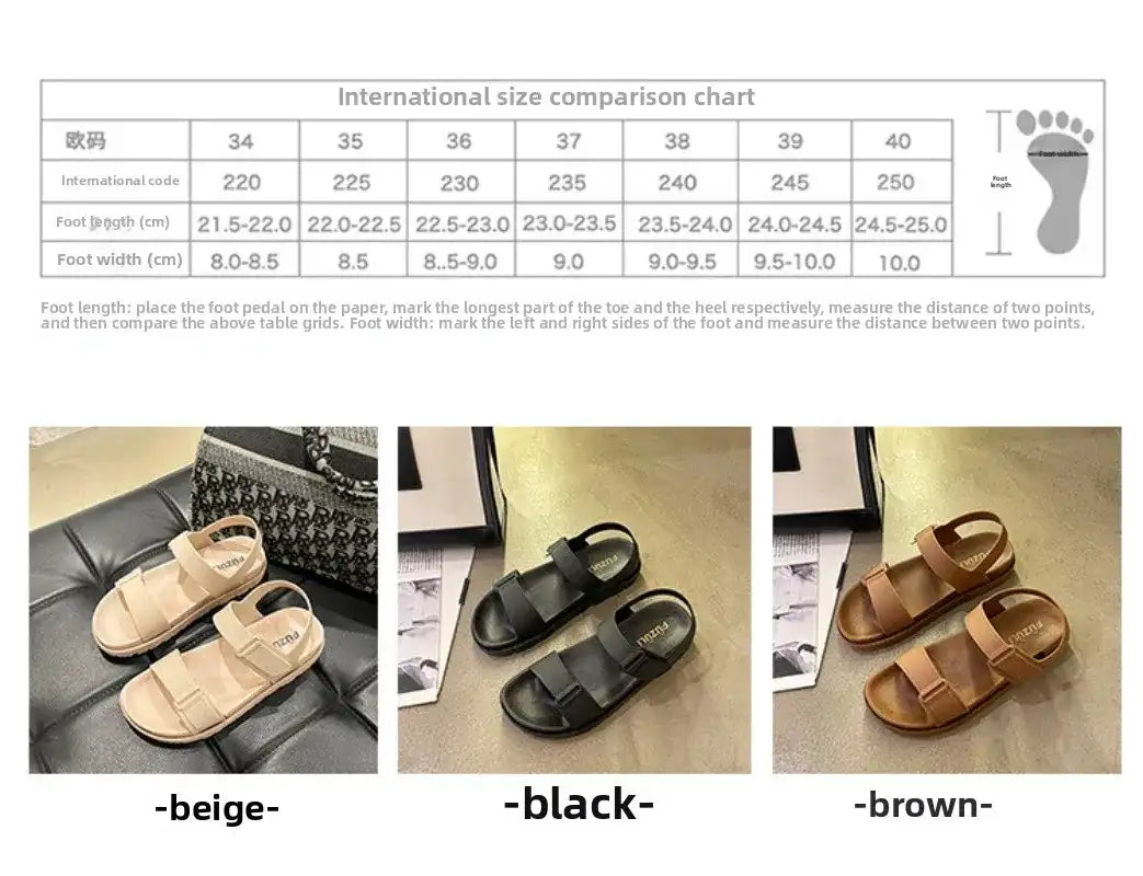 2025 Summer New Women’s Sandals Flat Bottom Korean Edition Fashion Outerwear Casual Beach Strap Velcro Sandals Women’s