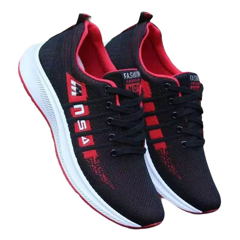Black and red athletic shoes.